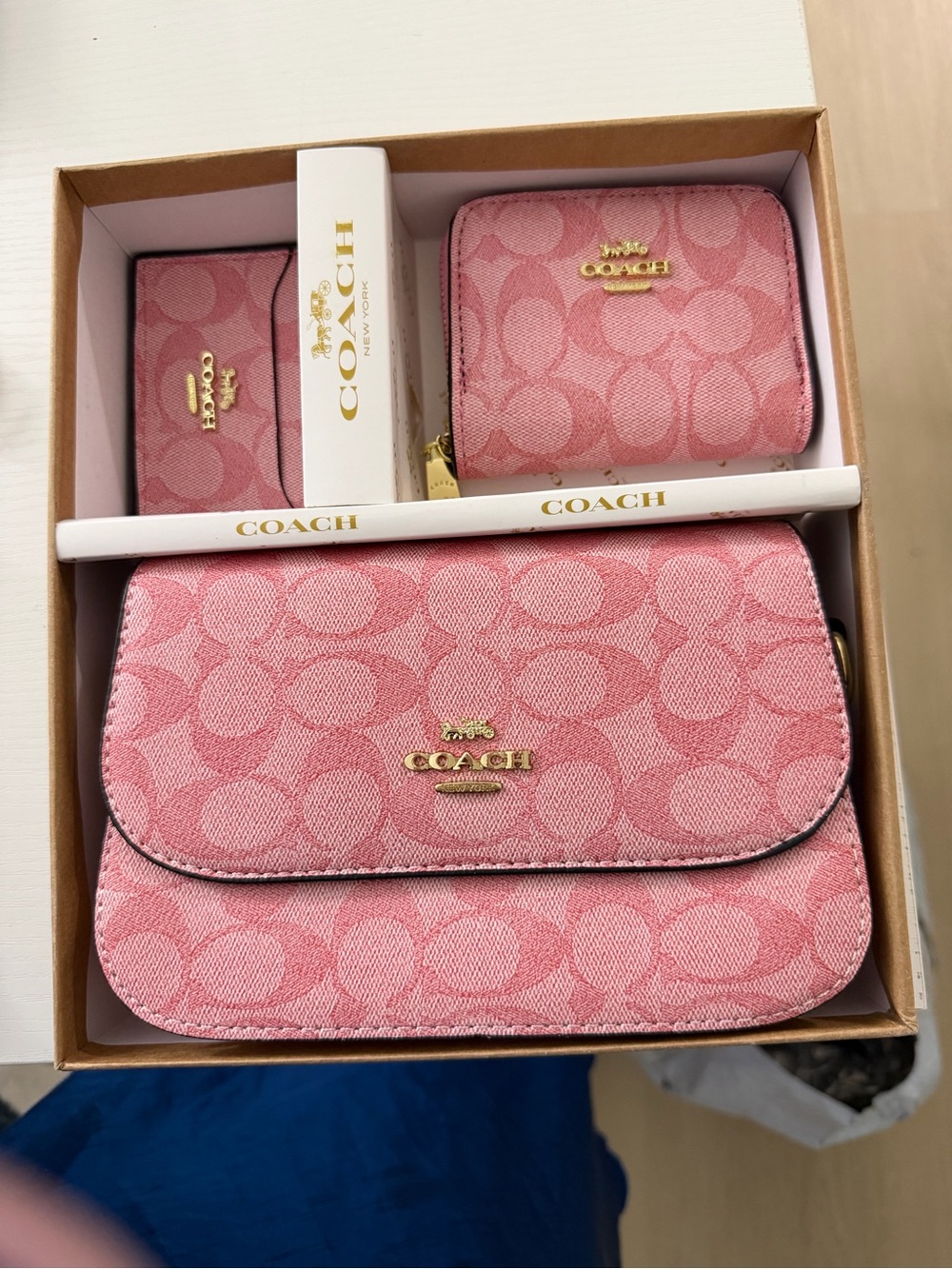 Coach Pink Signature Crossbody Set with Wallet & Card Case